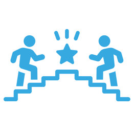 people going upstairs from the opposite sides symbolizing competition