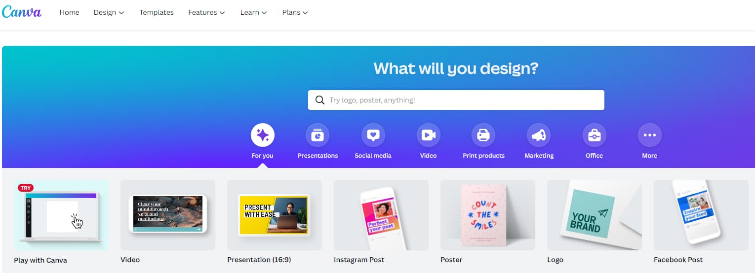 canva home page